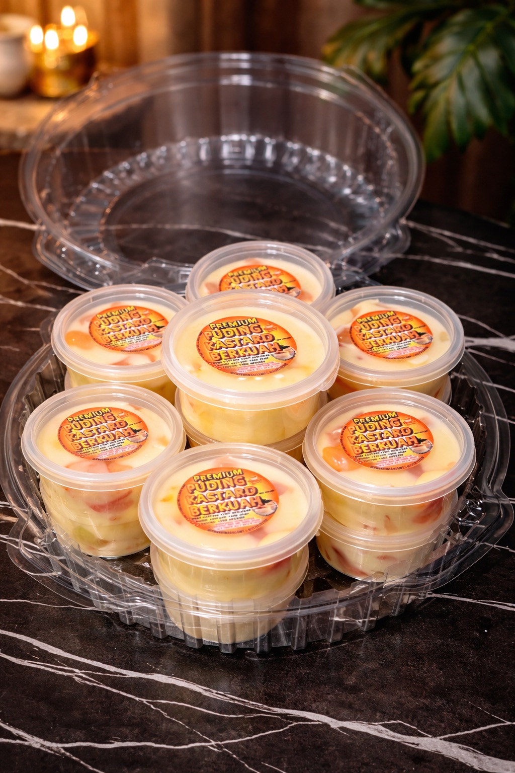 Set 15 Cup Extra Mini Puding Kastard Berkuah dalam tray